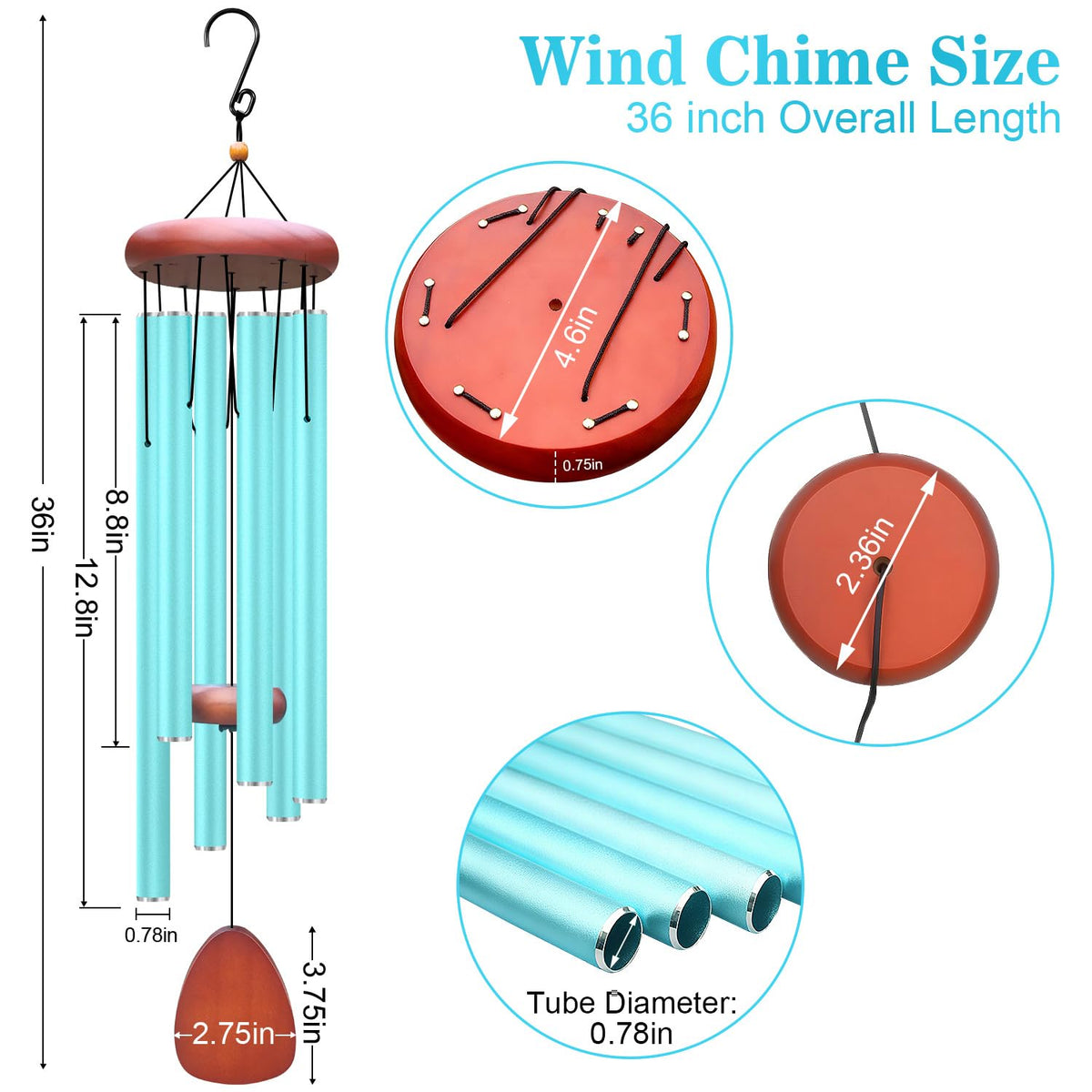Large Aluminium Wind Chimes (Blue Wind Chime-36“)