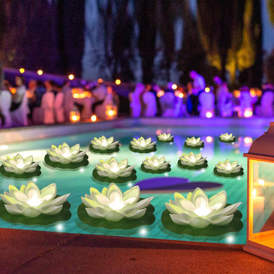 14 PCS Waterproof Floating Lotus Light (Warm White)