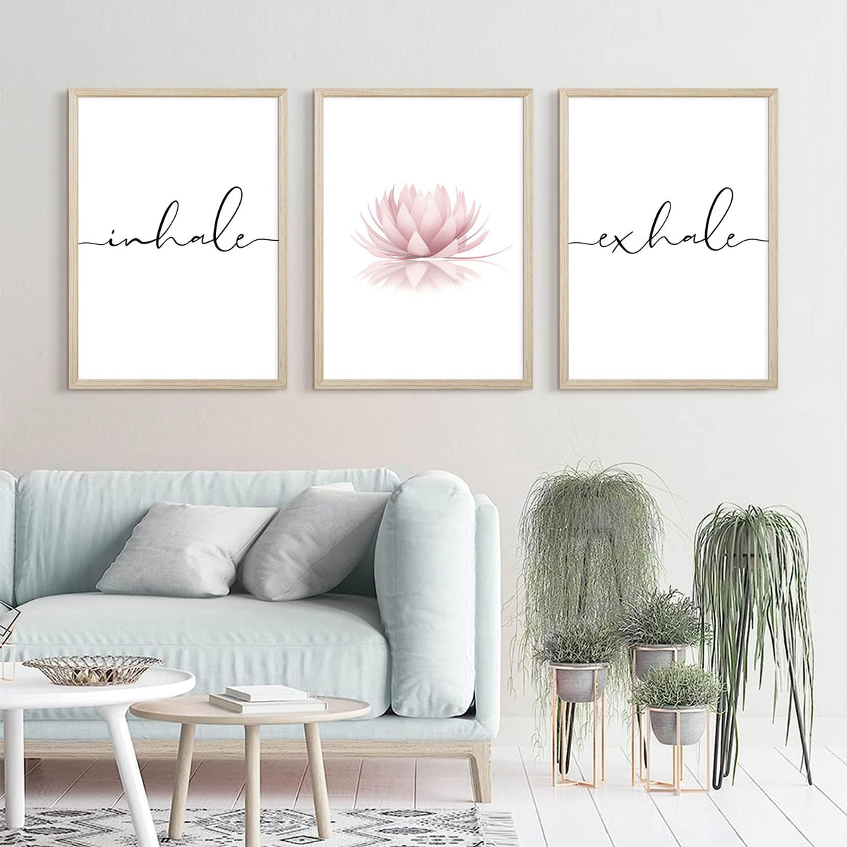 Inhale Exhale Wall Art Zen Canvas Decor Yoga Lotus Wall Art Calming Meditation Artwork Pink Yoga Poster Zen Pictures Painting for Living Room Bedroom 16x24 Inch Wood Framed Set of 3 (Framed / Yoga Wall Art / 24"L x 16"W)