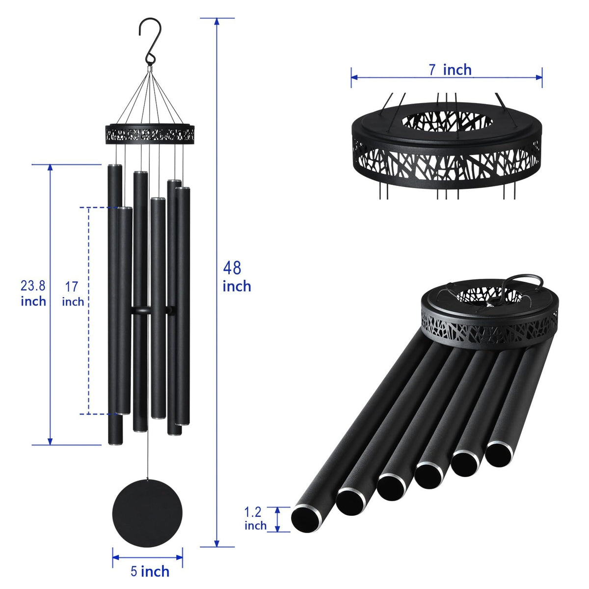 48" Large Wind Chimes for Outside Deep Tone (48" Large)