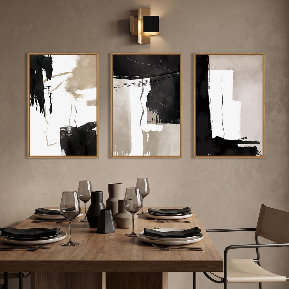 Abstract Black White Brown Framed Canvas Wall Art Set (Black and Brown Wall Art / 16"L x 24"W)