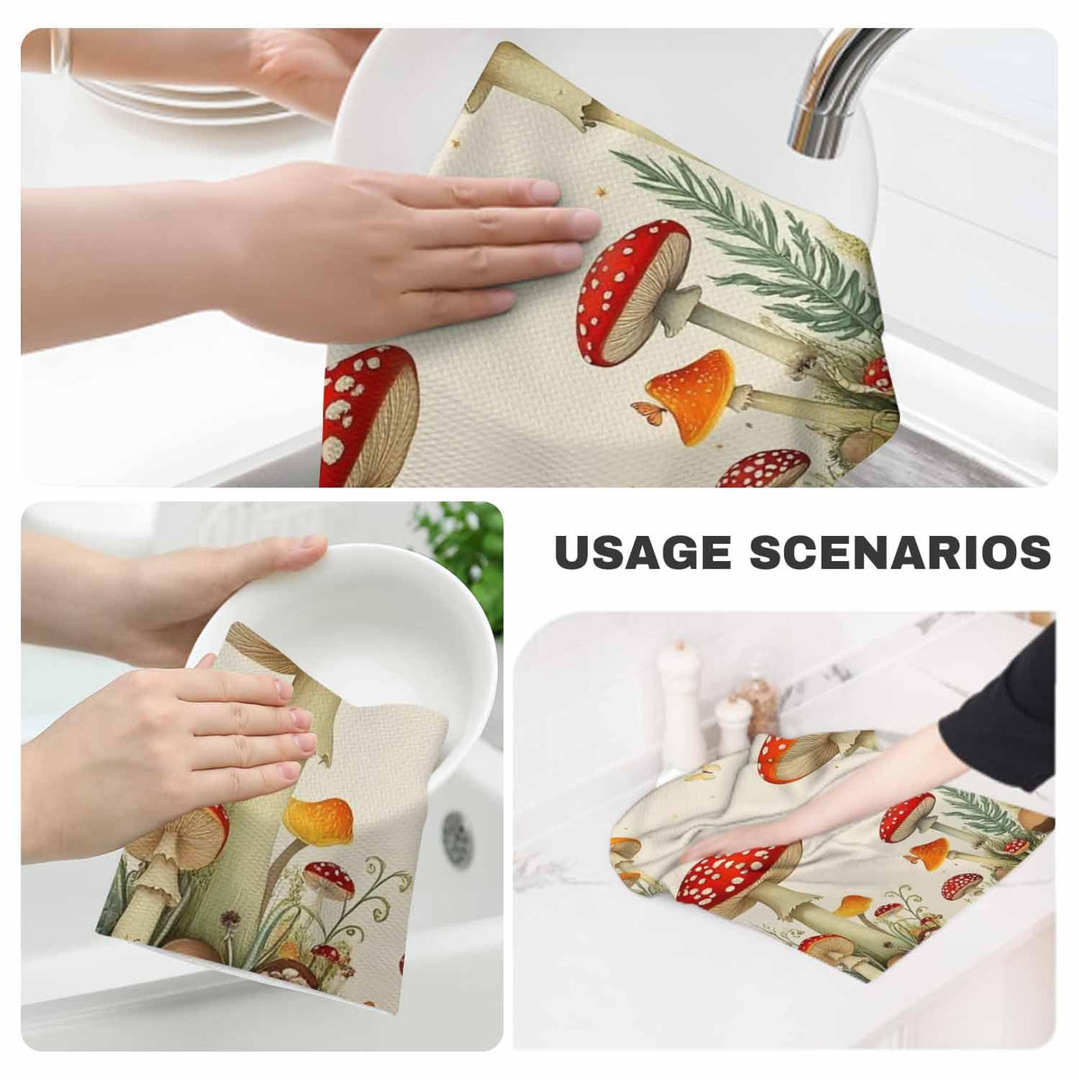 Mushroom Moon 2Pcs Kitchen Towels Butterfly Leaf 16X24 Inch Ultra Soft Tea Towel Super Absorbent Terry Dish Towels for Kitchen Linens (Mushroom Moon)
