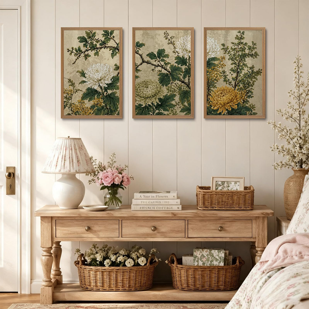 Vintage Chrysanthemum Framed Wall Art Set of 3 (Vintage chrysanthemum / 24"L x 16"W)