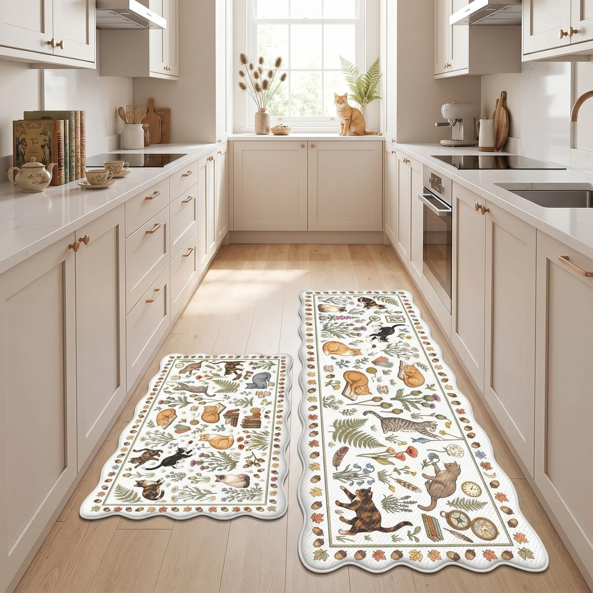 Anti Fatigue Kitchen Mats Set of 2 (Garden Cats / 17.3''x29.9''+17.3''x47'')