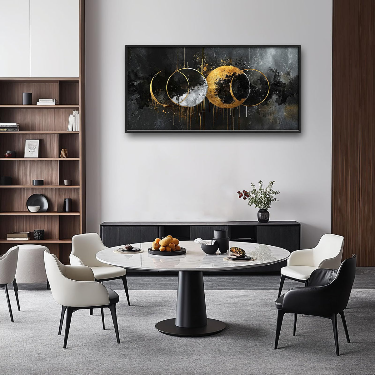 Abstract Sun Moon Large Wall Art Black and Gold Circle Pictures Sun and Moon Wall Decor Canvas Print Painting Artwork for Bathroom Living Room Bedroom 60L x 30W (Abstract Moon Sun / 60"L x 30"W)