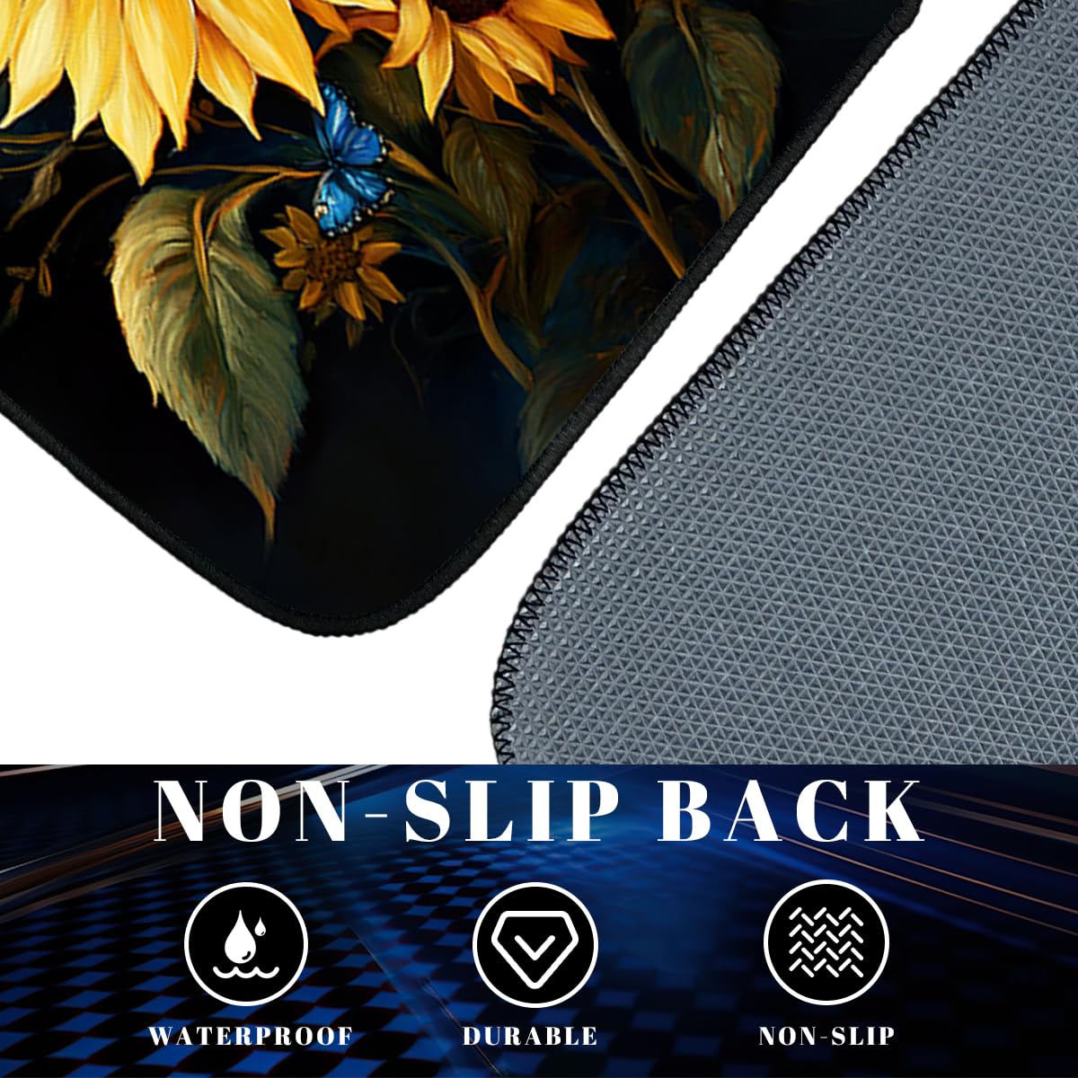 Sunflower Car Floor Mats Set of 4 Butterfly Blue Yellow Bright Color Carpet Front Rear Carpets Mat Non (26.8"L x 17.3"W x 0.4"Th / Sunflower)