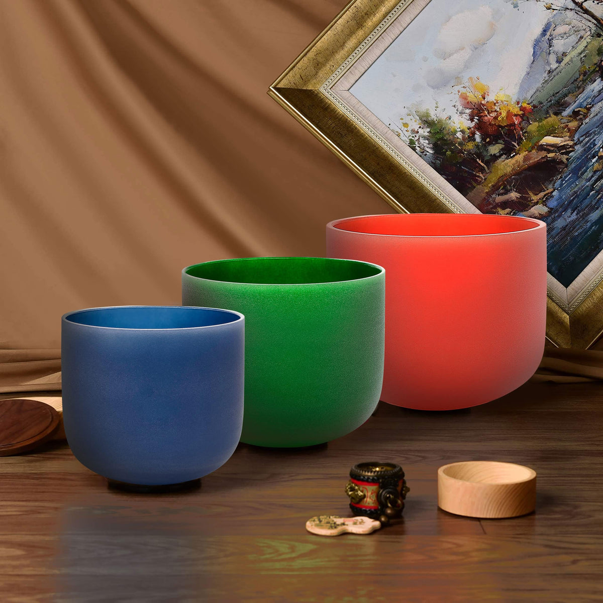 6 8 Inch 432Hz Chakra Set of 3 Color Crystal Singing Bowls (6-8 inch / 432Hz Set of 3 Color (8"F+7"C+6"A))