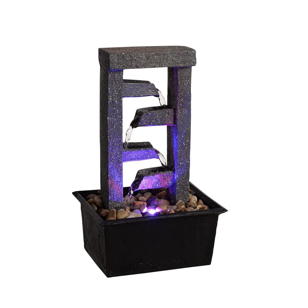 10" 4 Tier Tabletop Waterfall Fountain with Natural River Rocks (Cascading Ladder)