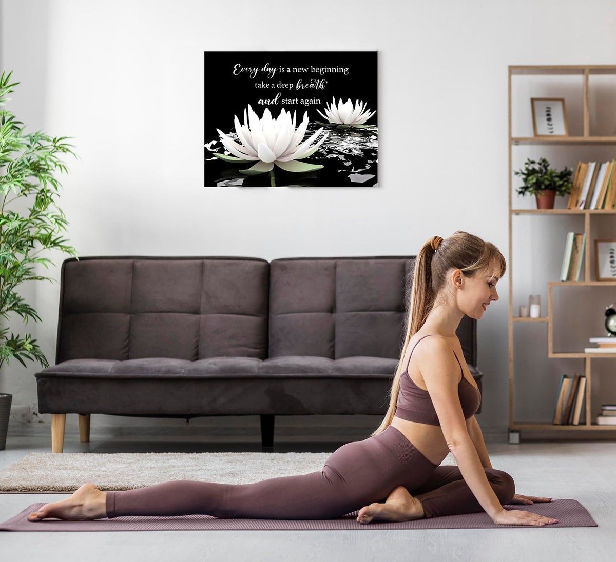 Black and White Floral Wall Art Inspirational Quotes with Water Lily Wall Art for Living Room Zen Spa Canvas Home Decor for Bedroom Bathroom Office Ready to Hang 8L x 10W Inch (Black / 8"L x 10"W)