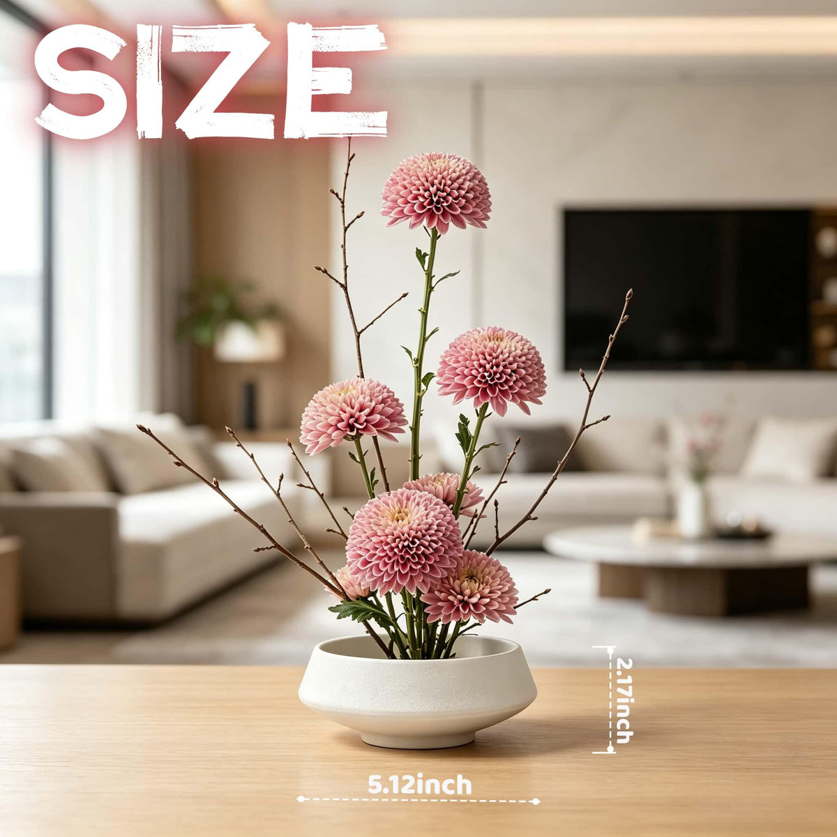 Ikebana vase kit Ceramic Flower Frog Set Kenzan Flower Shallow Bowl Flower Arrangement Kit Zen Decor for Home Office (White Small)