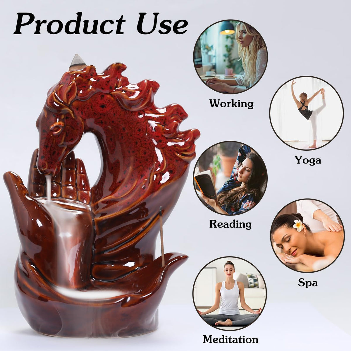 Horse Hand Incense Burner Holder (Horse, Red Glaze Color)