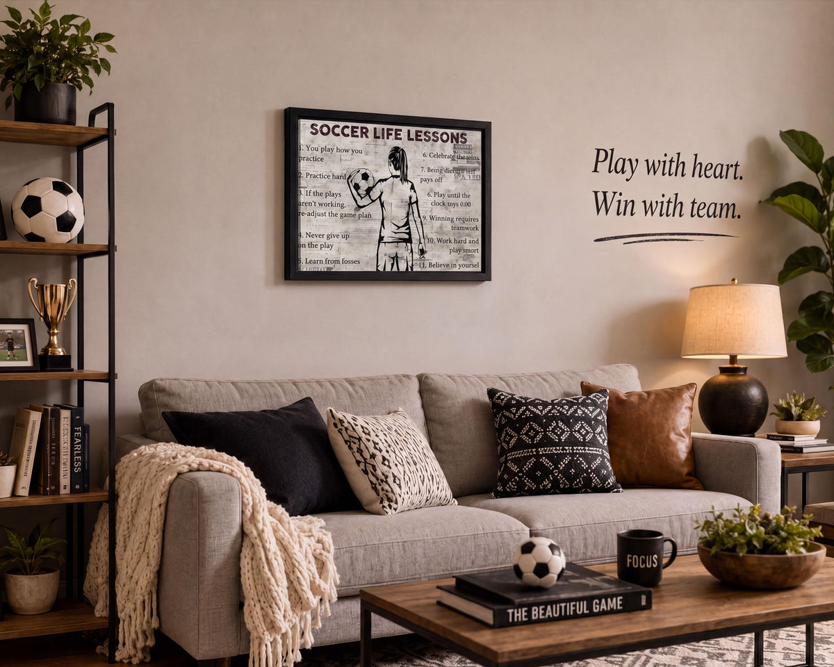 Black Framed Girl Soccer Life Lessons Canvas Wall Art 16x24in (Girl Soccer / 24"L x 16"W)