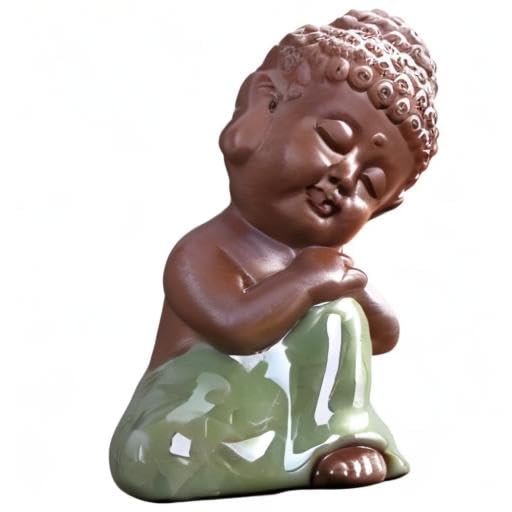Ceramic Tiny Cute Buddha Statue Peaceful Rulai Figurine Creative Baby Crafts Dolls Ornaments Gift Classic Delicate Ceramic Arts and Crafts Tea Accessories (A)