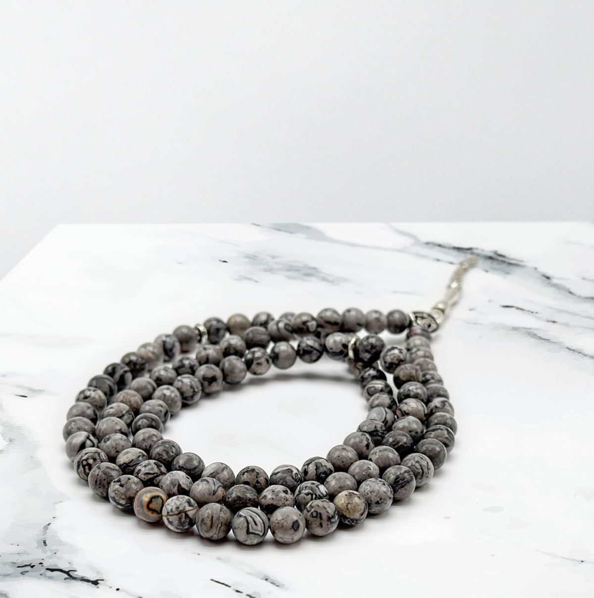 Elegant 8mm Jasper Map Agate Handmade Tasbih (99 Beads)