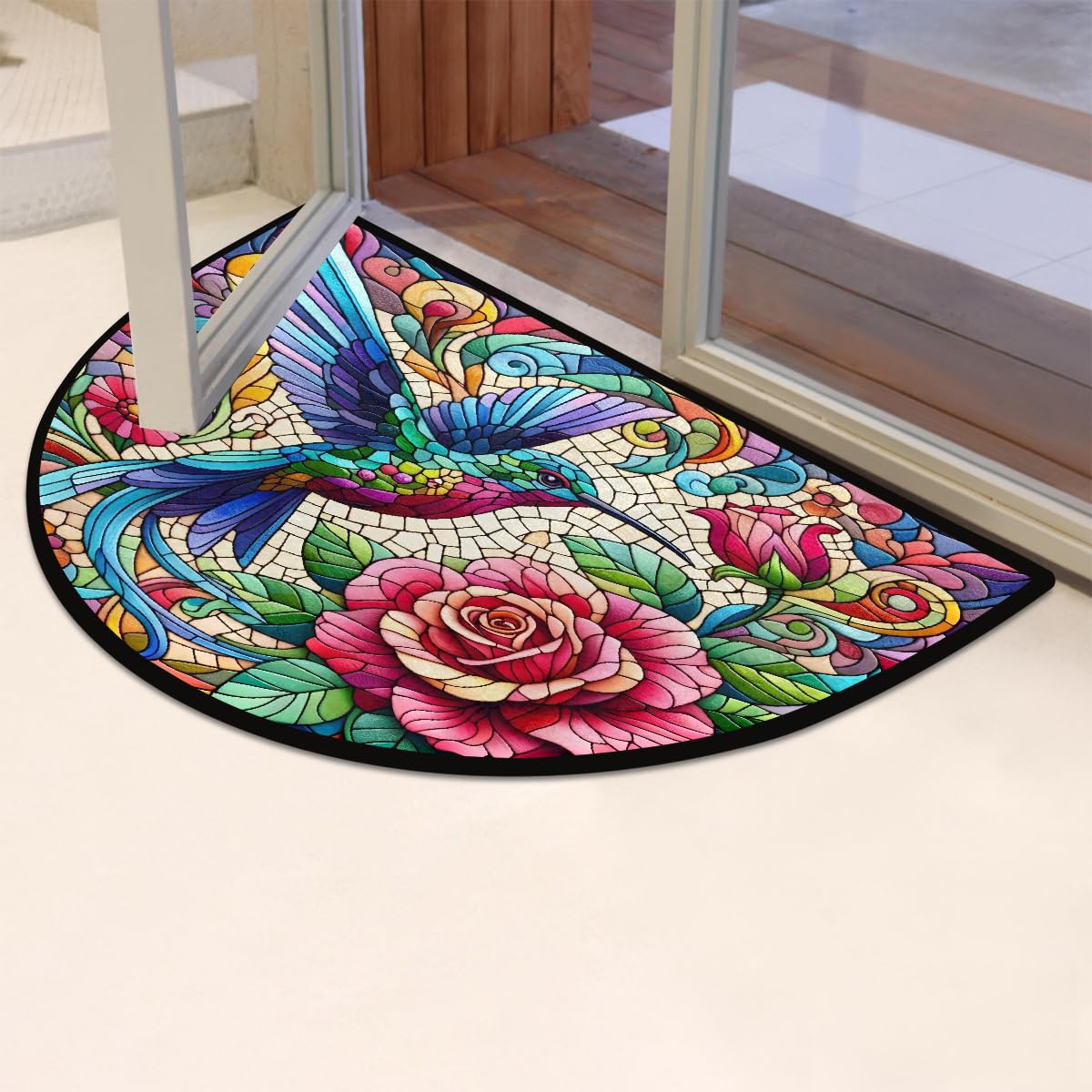 Half Round Doormat Hummingbird Non Slip Semi Circle Area Rug Runner Mat (B 07)