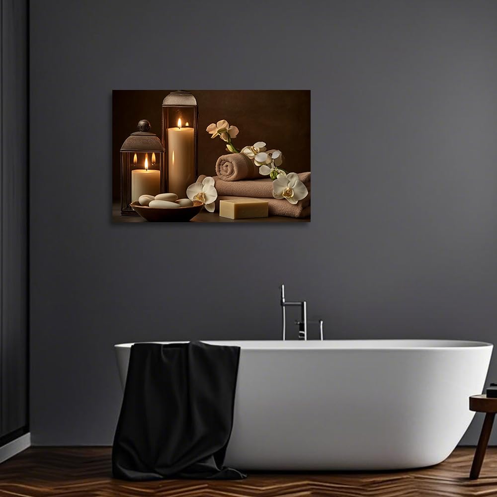 YMXHUANSH SPA Wall Art Decor Candles Canvas Print Orchids & Stones Zen Bathroom Artwork for Yoga Room Bedroom Massage Studio 28x42inch (White / 28"x42")