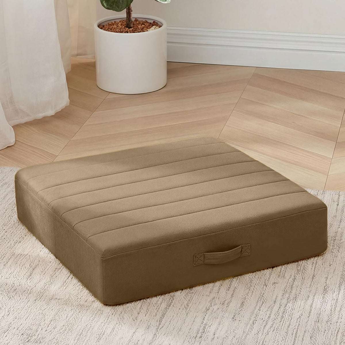 22 Inch Square Floor Pillow for Adults (22 Inch / Light Coffee)