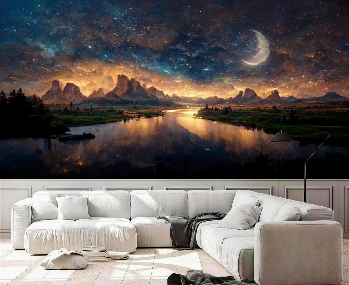 Peel and Stick Wall Mural Wallpaper Night Sky 136"×96" Decor G21 (G21 / 136" x 96")