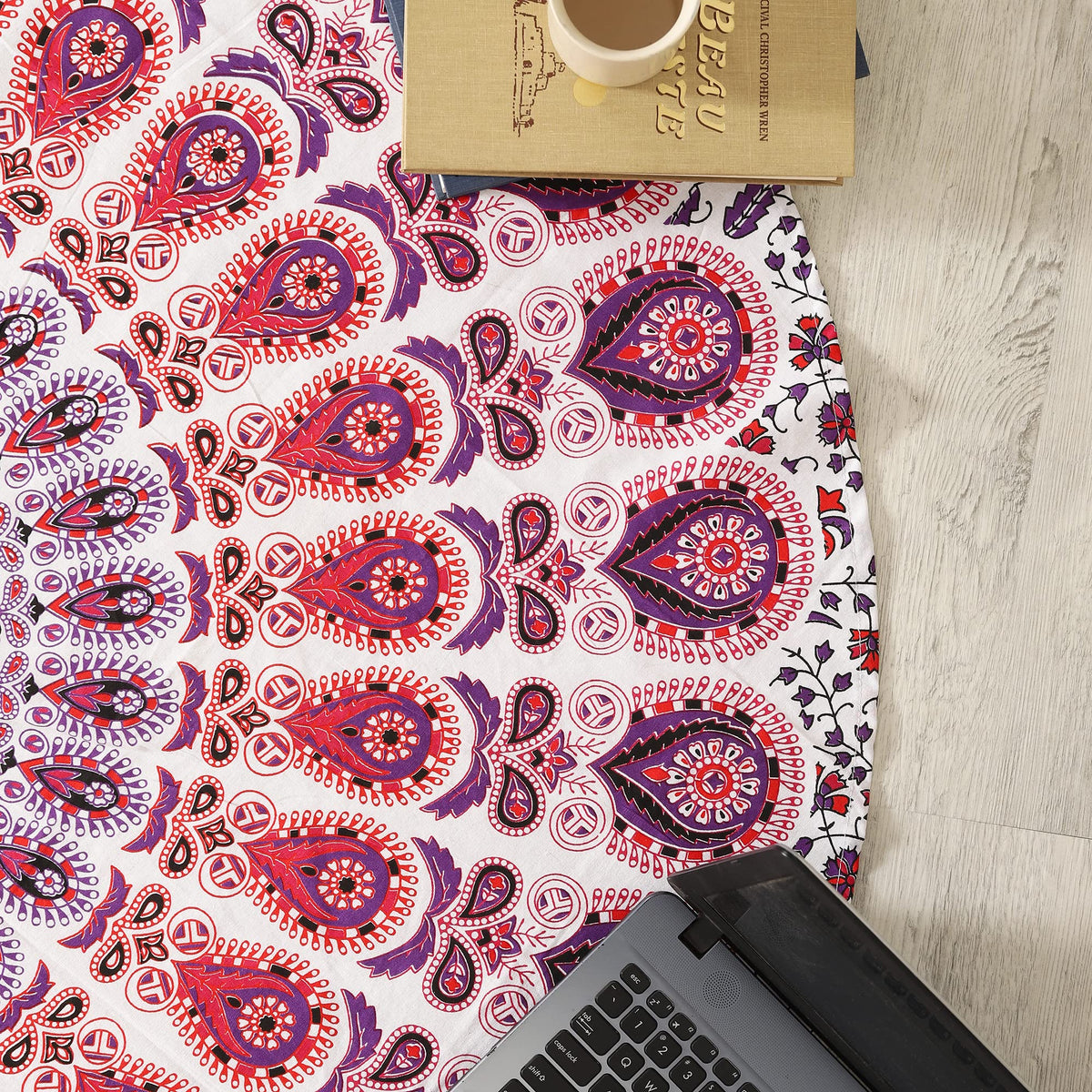 Round Tapestry Wall Hanging Ombre Hippie Mandala Bohemian Hippy Intricate Indian Tapestries Tablecloth 50 Inches (Pink on White / 50"L x 50"W)