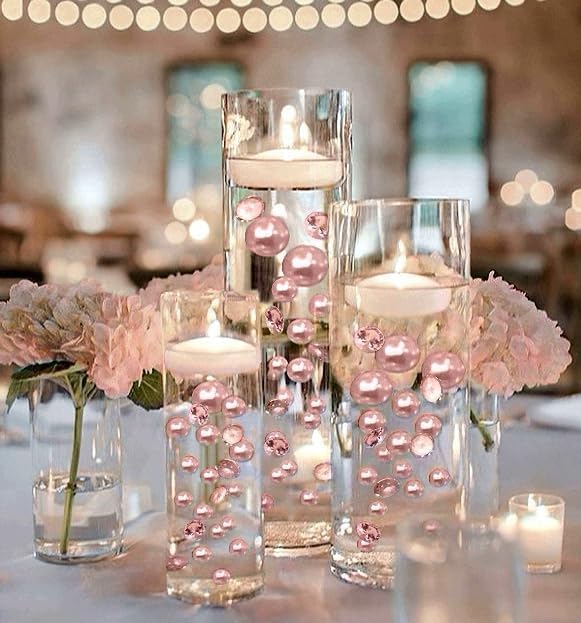 100 Floating Light Pink Pearls (Light Pink / 100 Pearls & Gems+LightsWarmWhite)