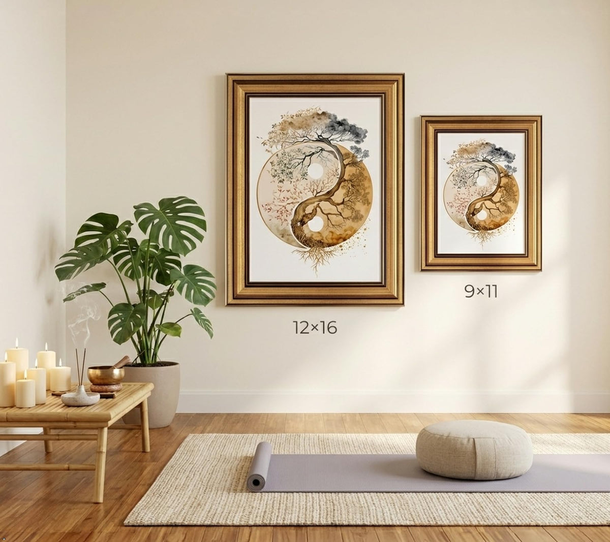 Vintage Gold Framed Tree of Life Canvas Wall Art (zen tree of life / 16"L x 12"W)