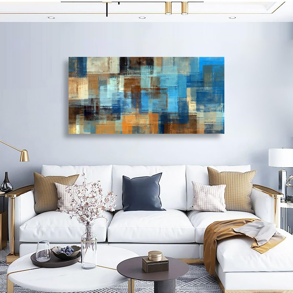Colour Abstract Pictures Canvas Wall Art for Living room Office Bedroom Wall Decor (40"L x 20"W / Blue Yellow Abstract)