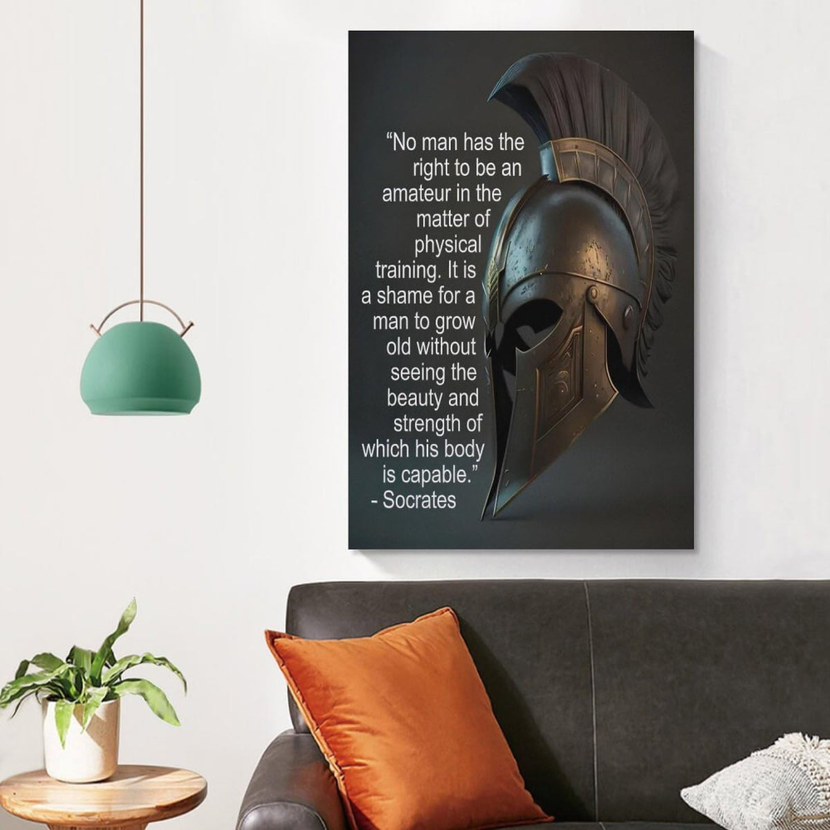 Socrates Physical Training Quote Spartan Helmet Canvas Printing Wall Art Prints Wall Decor Posters Motivational Gym Philosophy Modern Minimalist Living Room Bedroom Office 16x24inch (style-25 / 16x24inch(40x60cm) Unframe)