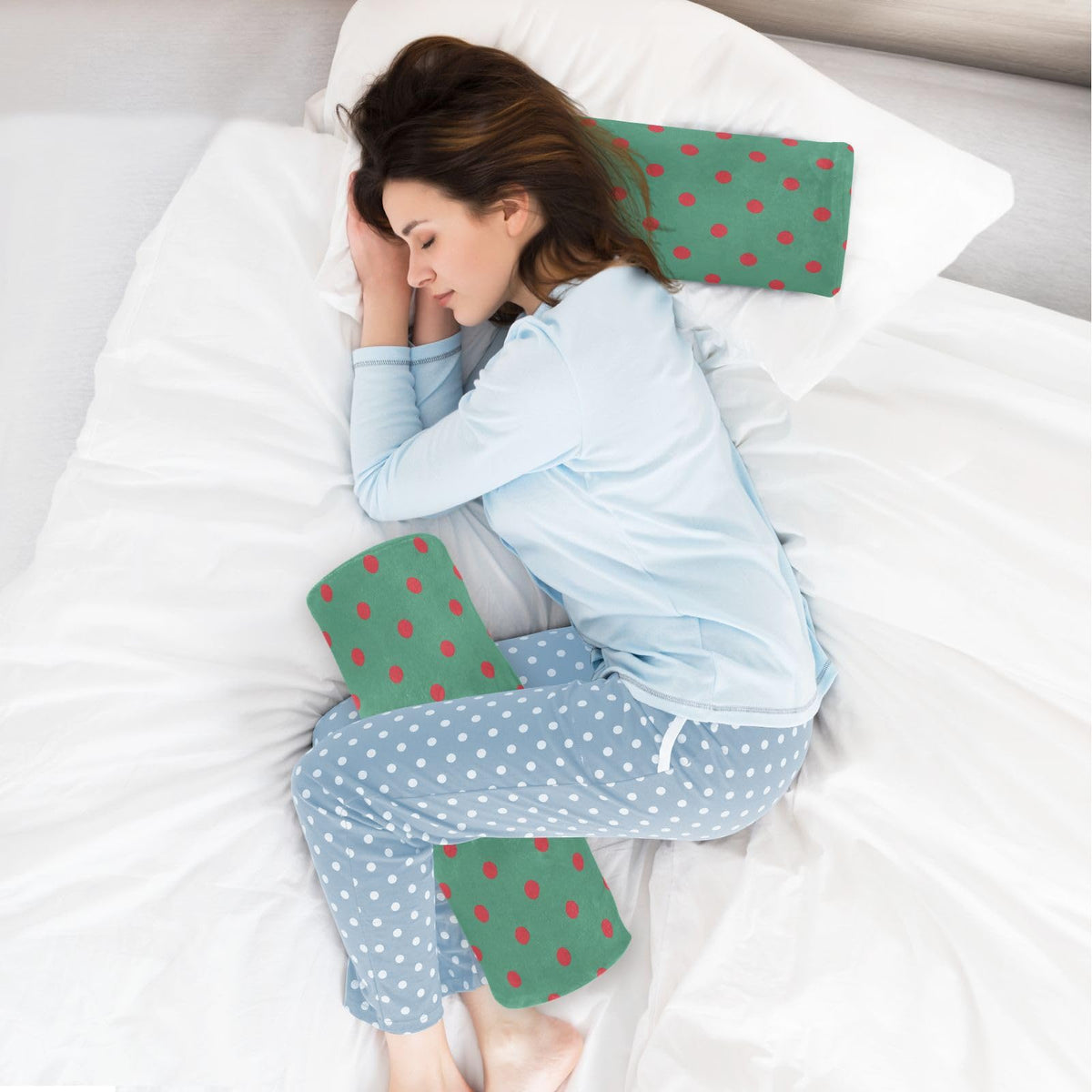 Neck Roll Pillow Bolster Round Health Memory Foam Pillows Long Cervical Cylinder Body with Removable Washable Cover for Bed Legs Back Yoga Polka Dots Green (Polka Dots 37)