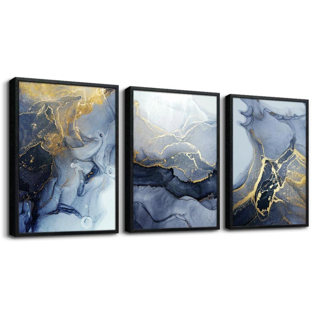 Black Framed Canvas Wall Art For Bedroom Abstract Wall Decor For Living Room Abstract Ink Paintings Wall Artworks Hang Pictures For Office Decor Bathroom Home Decorations Posters 12"X16" 3 Piece (12x16inches*3pcs / Abstract Line Painting Black Framed)