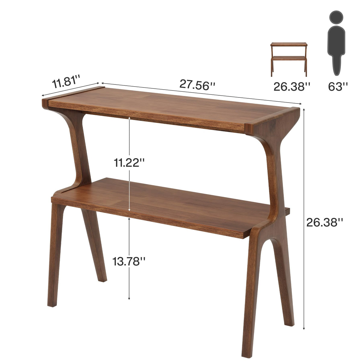 Set of 2 Solid Wood Side Table (Rustic Brown)