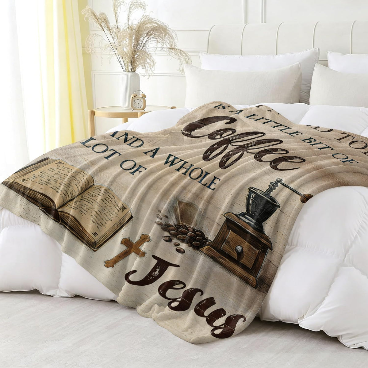 Coffee and Jesus Fleece Blanket Christian Blanket Gift Room Decor 40"x50" (Coffee and Jesus / 40"X50")