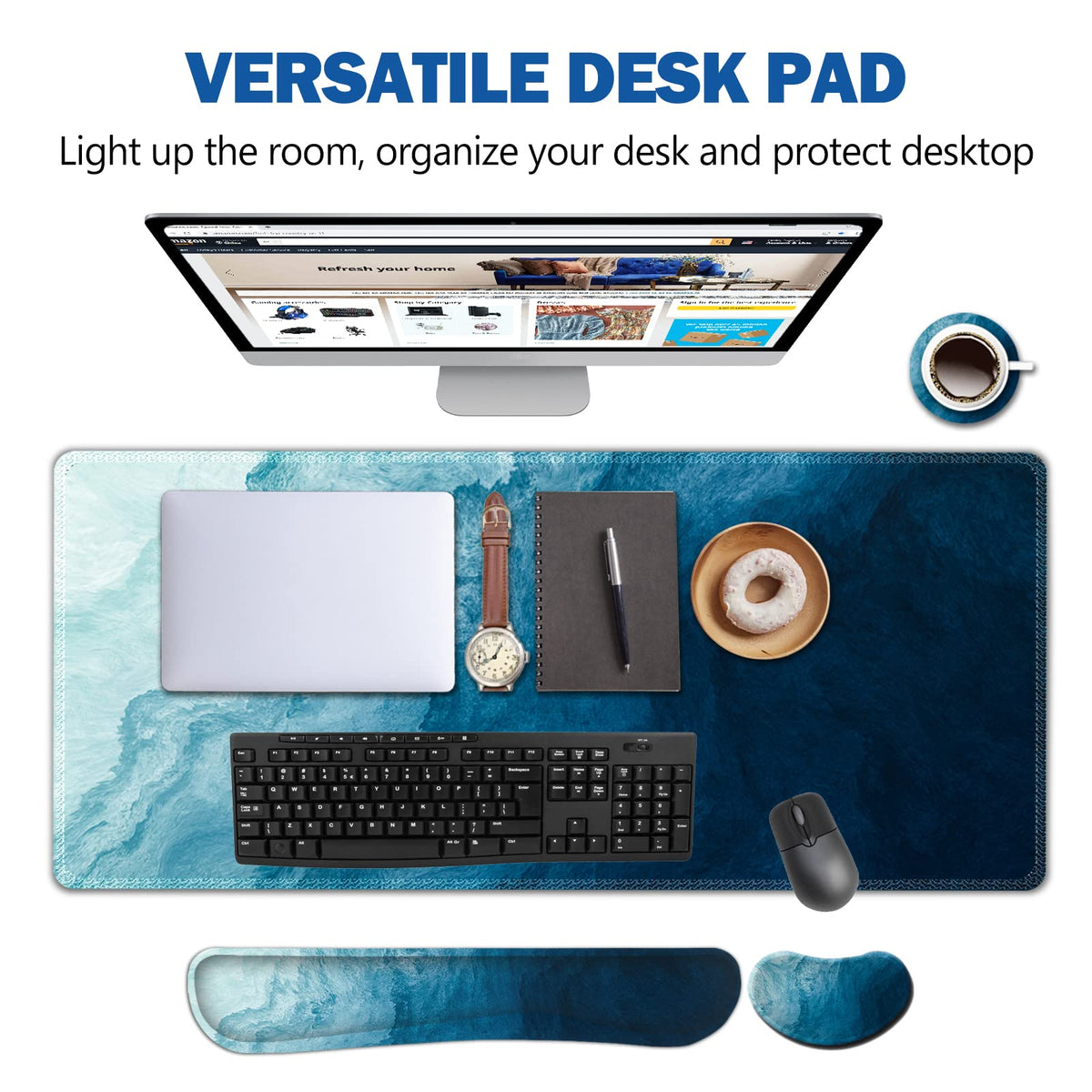 Large Gaming Mouse Pad Set (Dark Blue Waves)