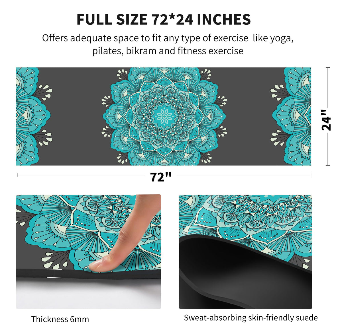 Yoga Mat Print Extra Thick TPE Non Slip Fitness Exercise Mat with Carrying Bag (MX)
