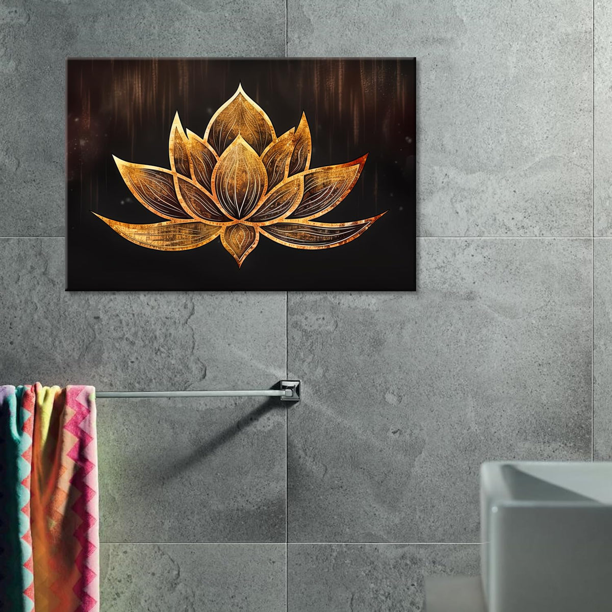 Lotus Flower Wall Art Abstract Golden Floral Wall Painting Gold Lotus Decor Canvas Print Zen Artwork for Home Office Living Room Ready to Hang (Lotus 02 / 18"L x 12"W)