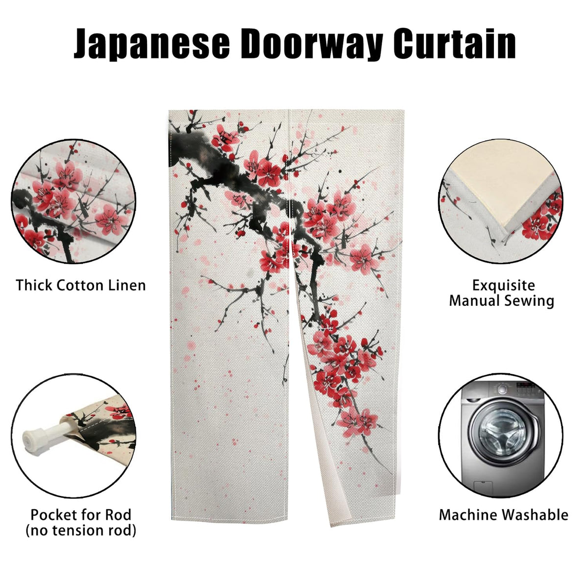 Japanese Noren Doorway Curtain (Red)