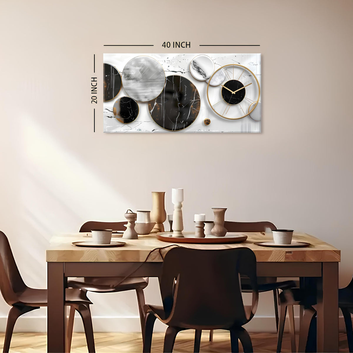 Modern Abstract Canvas Wall Art for Living Room Home Office Decor Black and White Gray Picture for Wall Decor Geometric Texture Marble Painting Clocks Prints Poster Artwork Decorations 20x40” (40"L x 20"W / ABSTRACT01)