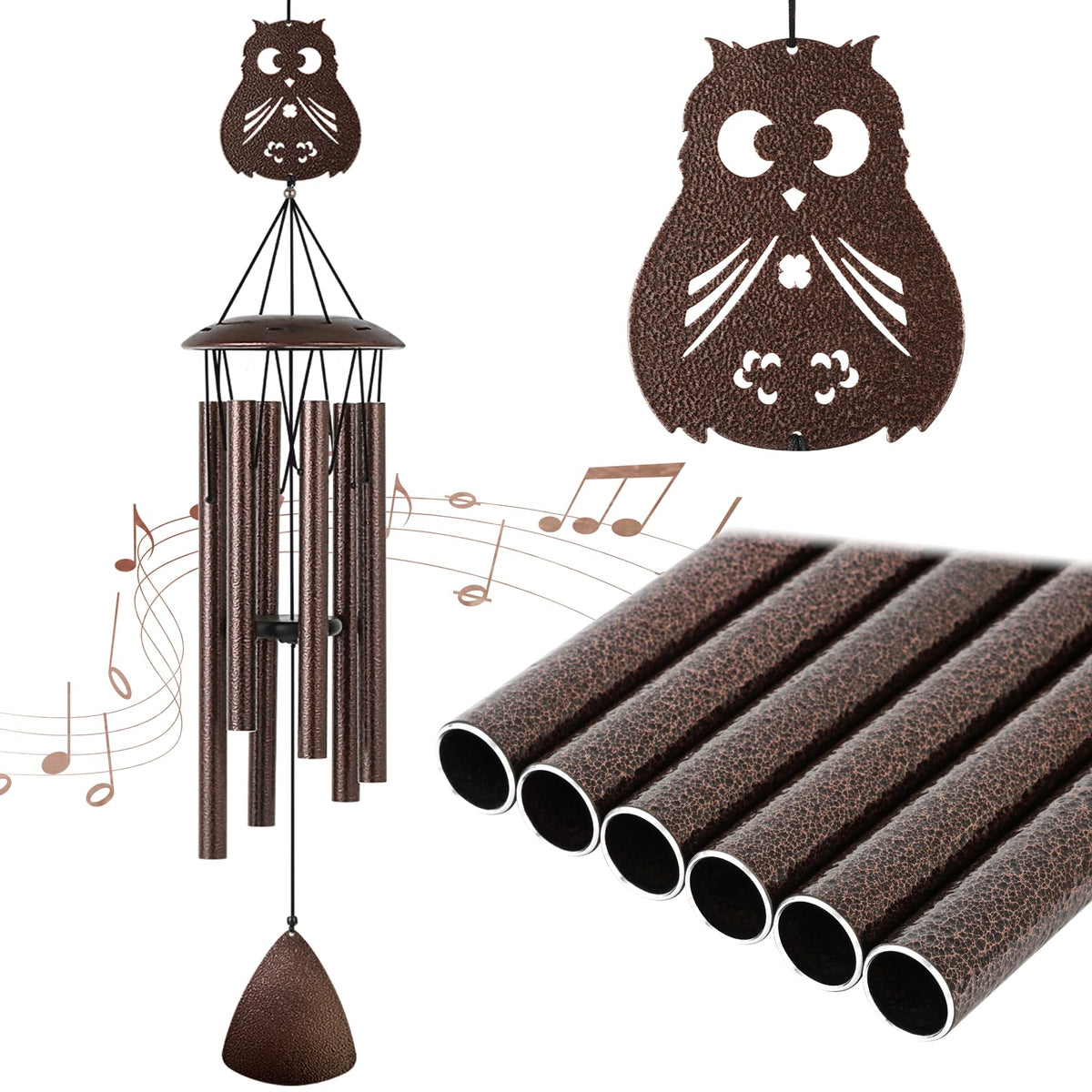 37" Owl Wind Chimes for Outside Garden Patio Yard Decor (Owl)