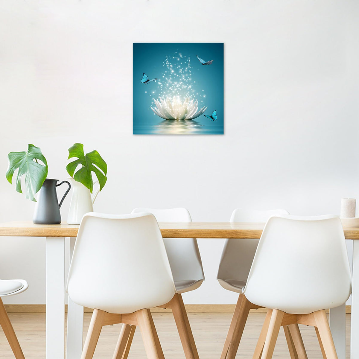 Water Lily Wall Art (Teal and White / 12"L x 12"W)