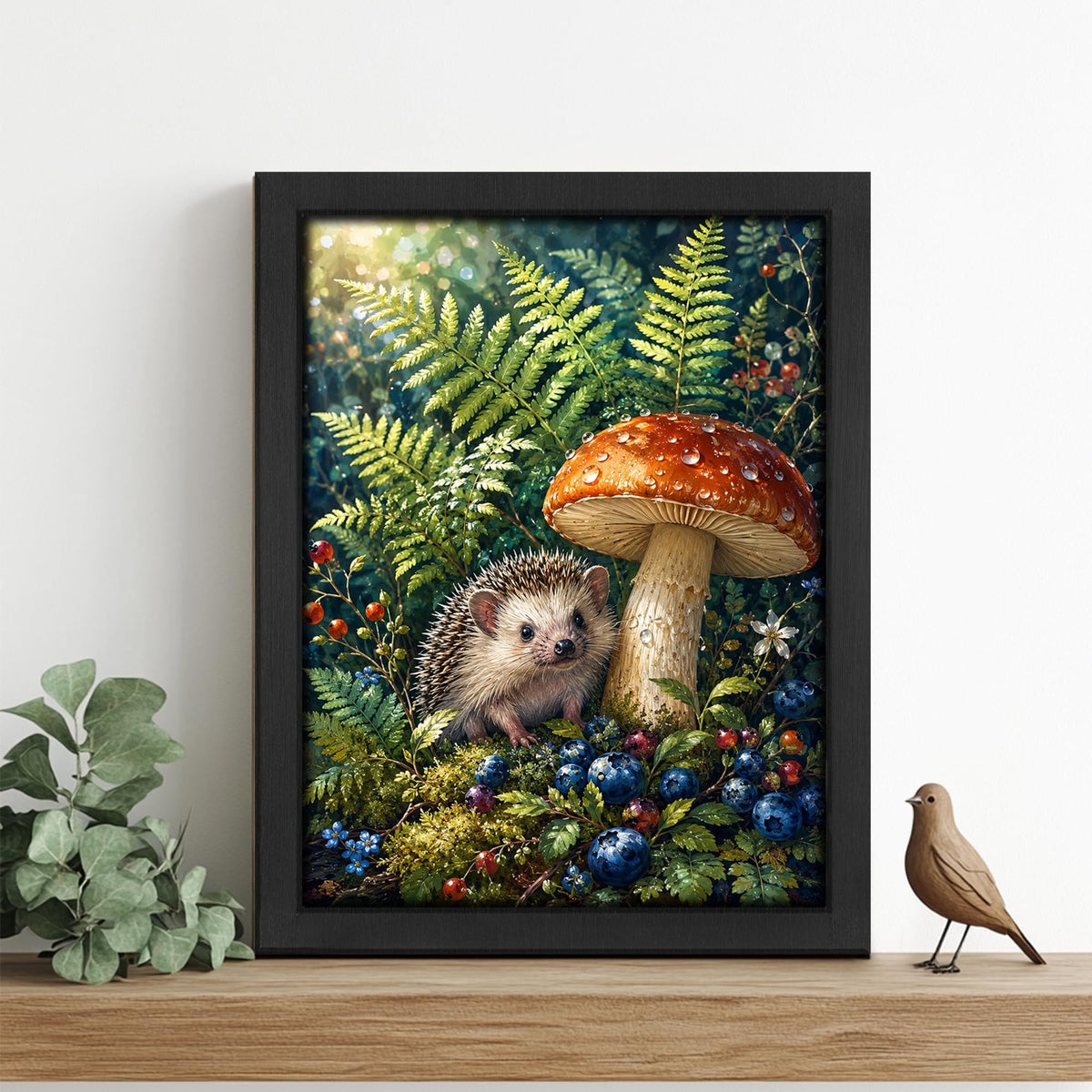 Hedgehog and Mushroom Decor Wall Art (Wall Art Framed 34 / 16"L x 12"W)