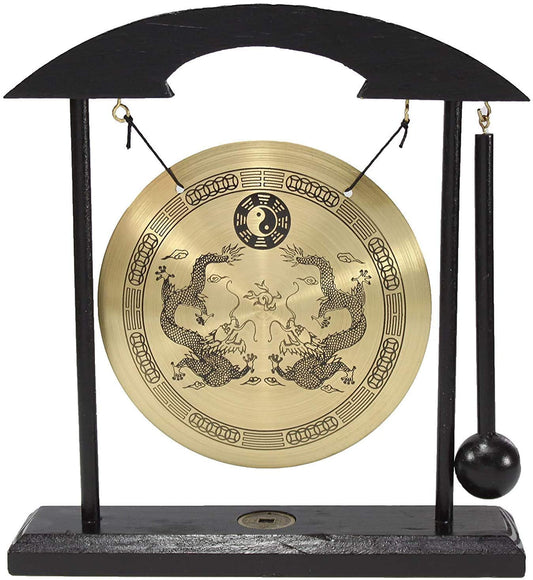 Zen Table Gong Dragon with Taiji Symbols Feng Shui Meditation Desk Gold Bell Home Decor Housewarming Congratulatory Blessing Gift
