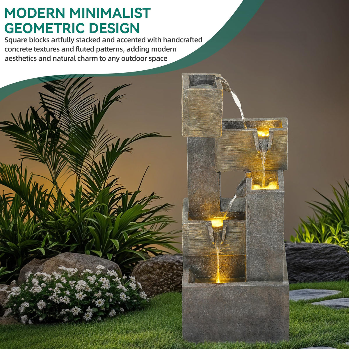 32.5" Large Outdoor Water Fountain LED Cascading Waterfall 5
