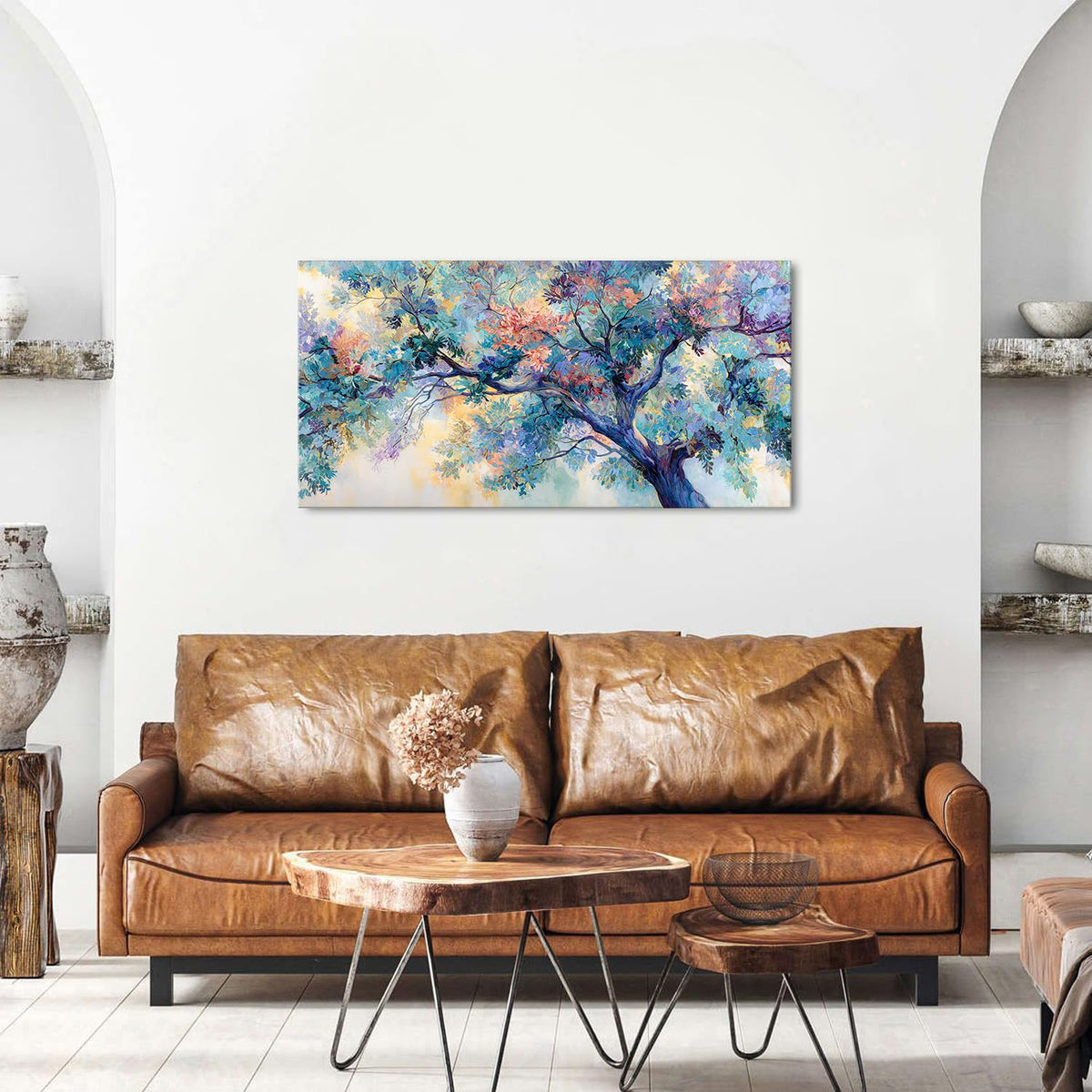 Abstract Wall Art Colorful Tree Flower Canvas Picture for Living Room Watercolor Blossom Trees Wall Decor Pastel Forest Landscape Painting Nature Scenery Poster Artwork Home Office Decorations 20x40" (40"L x 20"W / Colorful Tree)