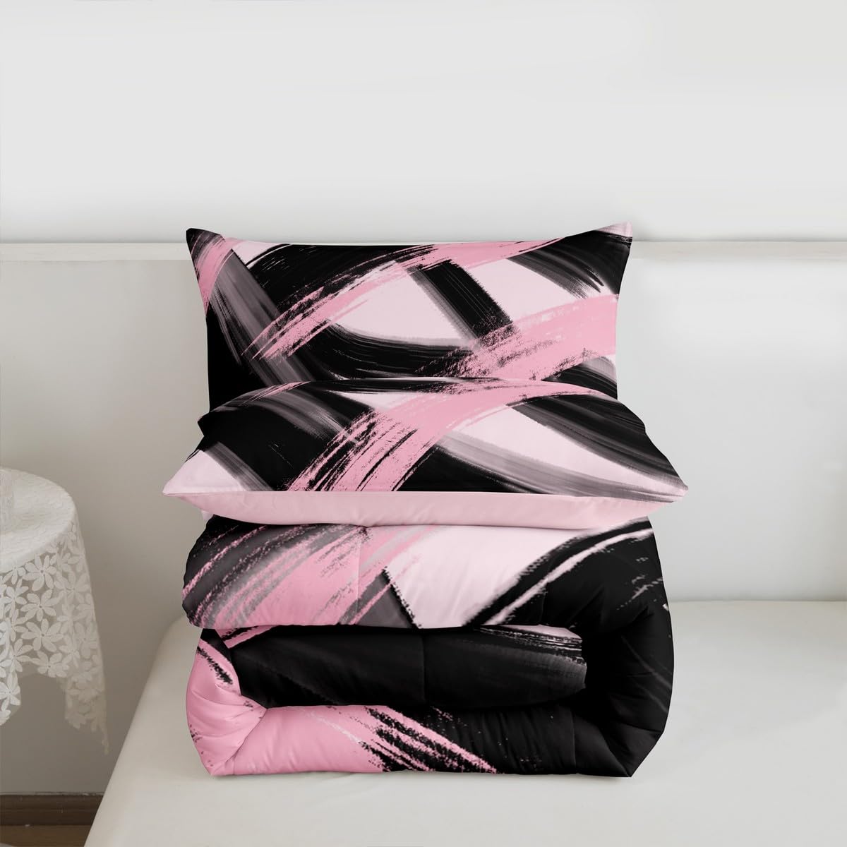 Black Pink Comforter Set King Size Bedding Set (Multi 45691 / King)