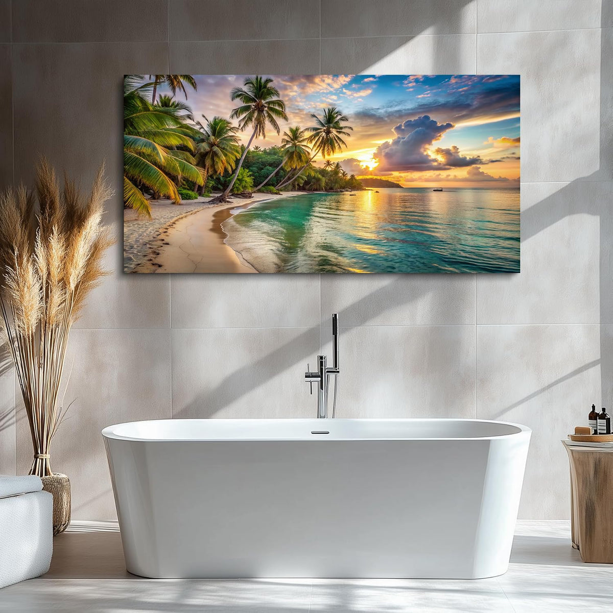 Sunset Beach Canvas Wall Art Coastal Picture Tropical Artwork Ocean Decor Seascape Paintings Landscape Prints Framed for Bedroom Living Room Wall Art Kitchen Bathroom Home Office Decor (2BeaP01 / 40"L x 20"W)