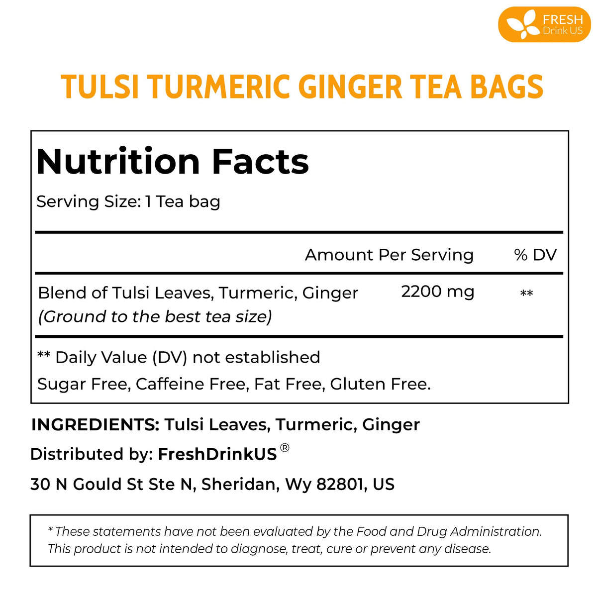 Premium 55 Tulsi Turmeric Ginger Tea Bags (55 Count)