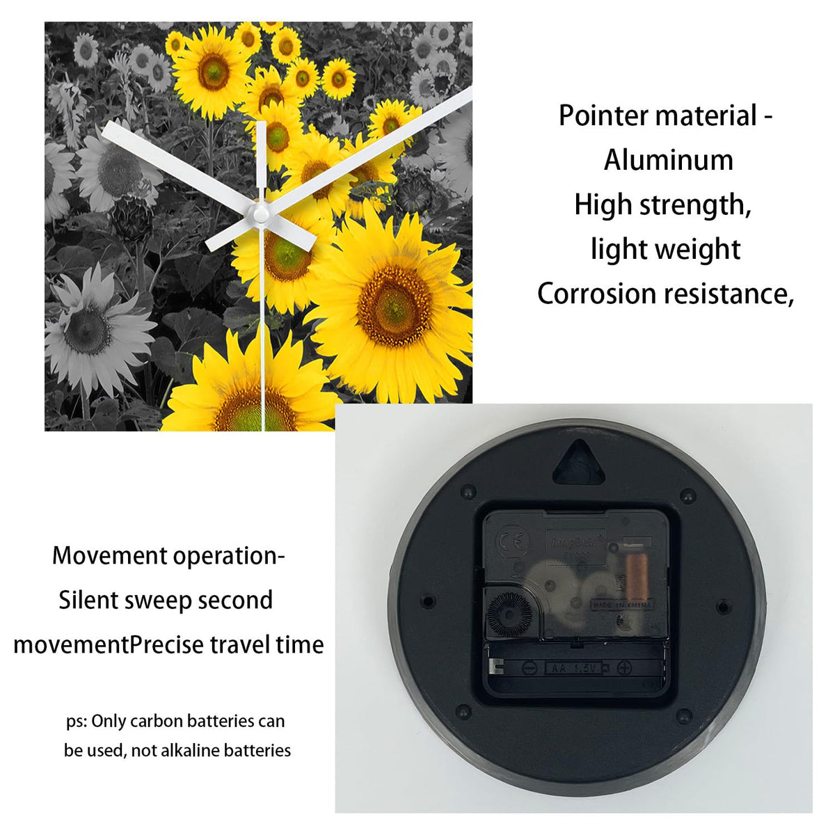 Sunflower Kitchen Glass Wall Clock 14 Inch Silent (Yellow1 / 14 Inch)