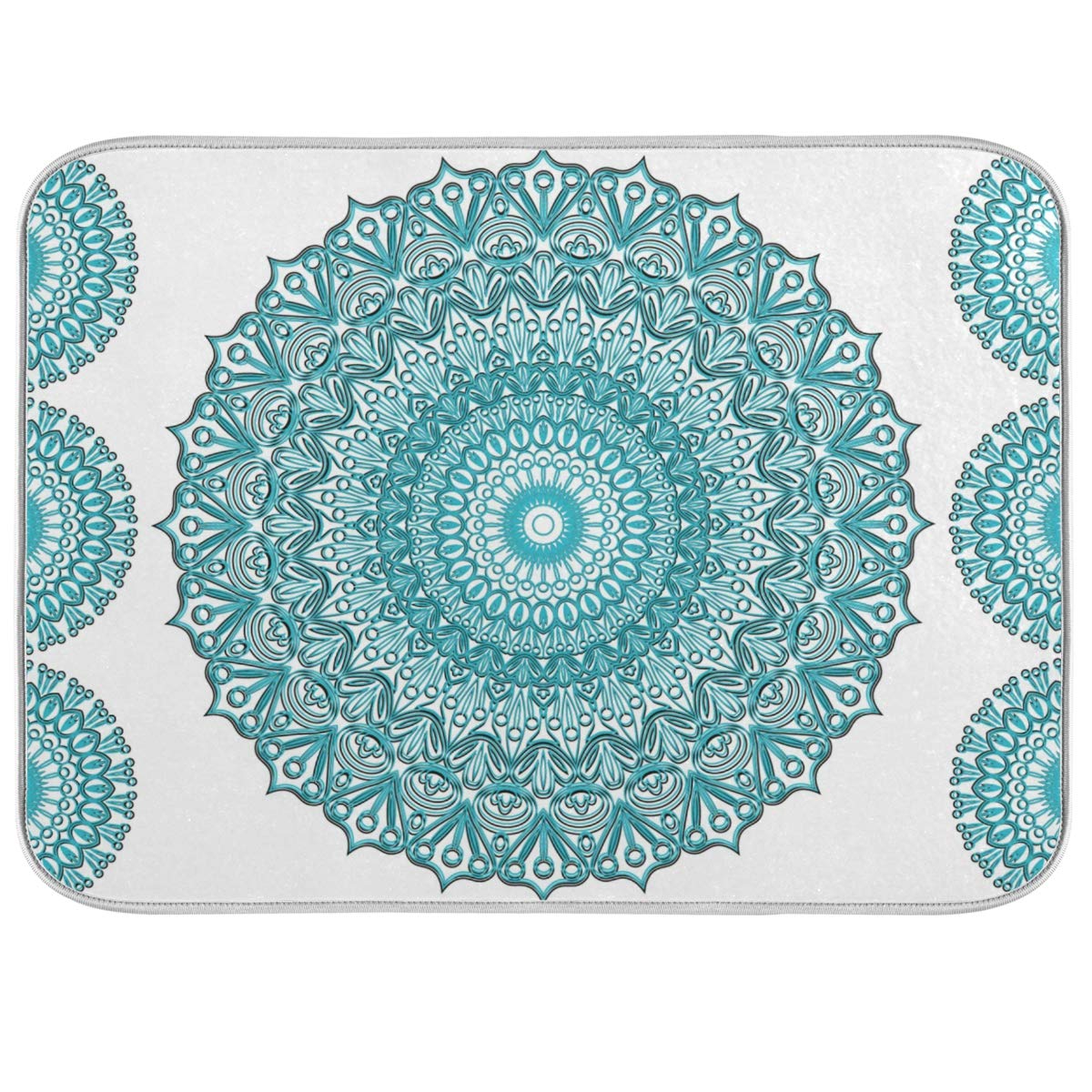 Super Absorbent Dish Drying Mat (Turquoise Mandala / 18" x 24")