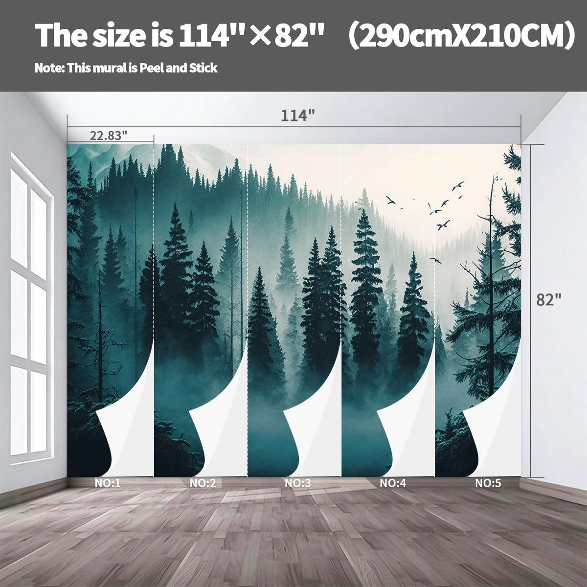 Peel Stick Wall Mural Wallpaper Forest 114"x82" Decor G02 (G02 / 114" x 82")