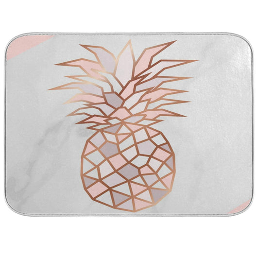 Super Absorbent Dish Drying Mat (Rose Gold Pineapple On Pink White Marble / 18" x 24")