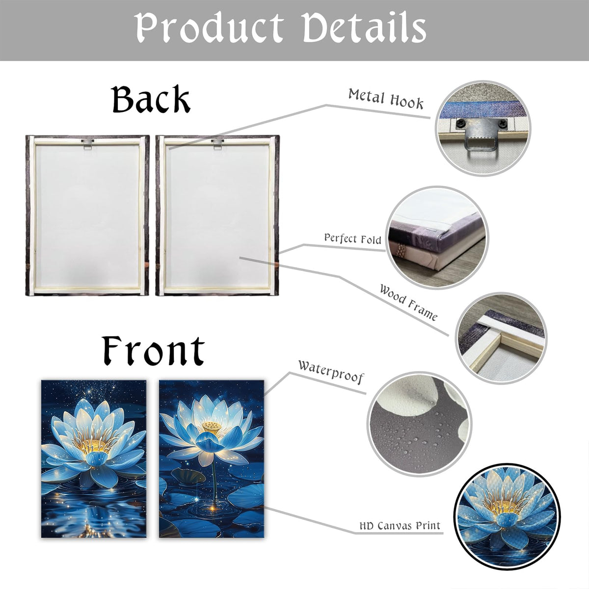 Blue Lotus Floral Wall Art 2 Panel Blooming Zen Flower Pictures Print Nature Inspired Decor for Living Room Bedroom Yoga Room (Artwork-5 / 24"x36"x2pcs)